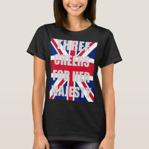 Drie gejuich voor Hare Majesteit Union Jack achter T-shirt