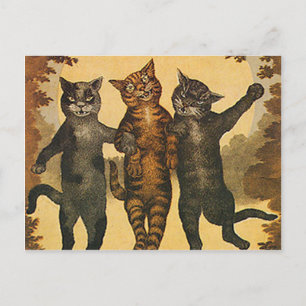 Drie gekke gemene katten  illustratie briefkaart