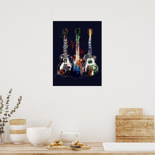 Drie gekleurde gitaren poster (Keuken)