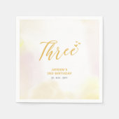 Drie | Gele harten en Waterverf 3e verjaardag Servet (Voorkant)