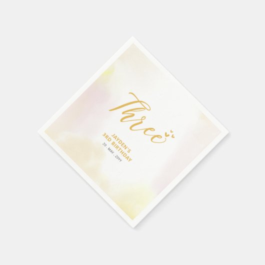 Drie | Gele harten en Waterverf 3e verjaardag Servet (Hoek)