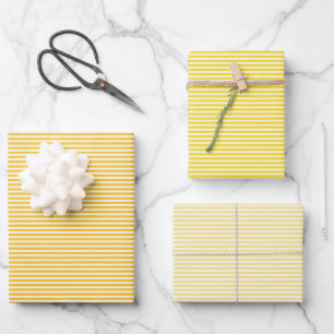 Drie gele stripes met schaduwen die papierbladen v inpakpapier vel