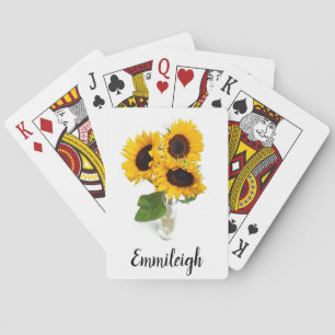 Drie Gele Zonnebloemen Witte Maatwerk Pokerkaarten