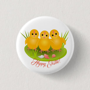 Drie gelukkige Pasen gele kuikens Ronde Button 3,2 Cm