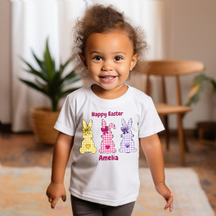 Drie geruite konijntjes strikken hart T-shirt