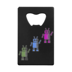 Drie Geweldige Retro Robots Kredietkaart Flessenopener