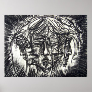 Drie Gezichten van Metaal Ziekte Houtskooltekening Poster