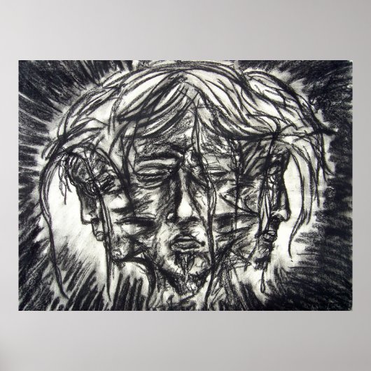 Drie Gezichten Van Metaalziekte Houtskool Tekening Poster (Voorkant)
