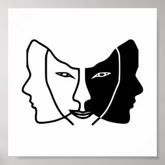 drie gezichten zwarte witte gemini poster