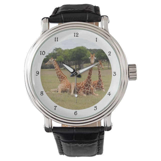 Drie Giraffe op Fossil Rim Horloge (Voorkant)