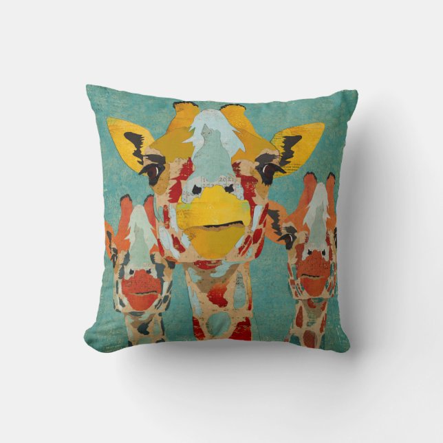 Drie Giraffes blauw Kussen (Voorkant)
