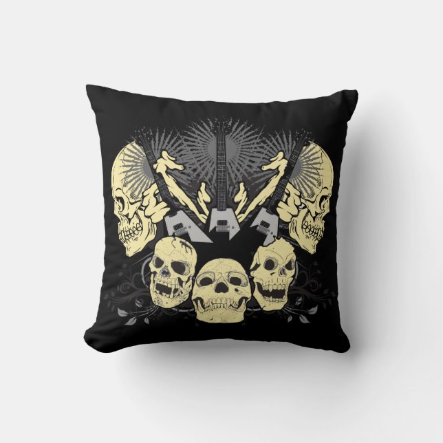 Drie gitaren en Skulls Pillow Kussen (Voorkant)