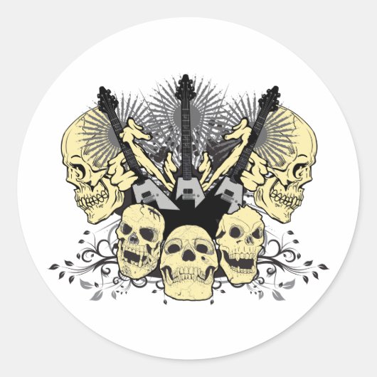 Drie gitaren met Skulls Ronde Sticker (Voorkant)