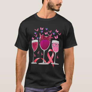 Drie GL Wijn Borstkanker Bewustzijn Roze Lint T-shirt