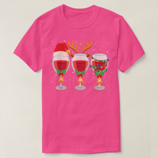 Drie glazen kerstman met rode wijn t-shirt (Design voorkant)