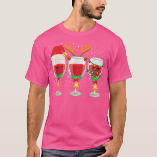 Drie glazen kerstman met rode wijn t-shirt