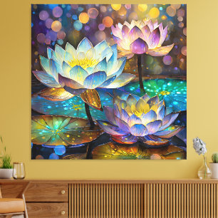 Drie gloeiende lotusbloemen canvas afdruk