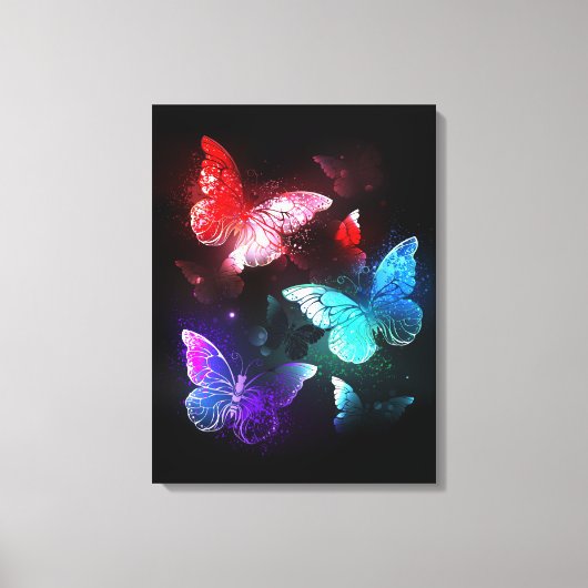 Drie gloeiende vlinders op nachtrust canvas afdruk (Voorkant)