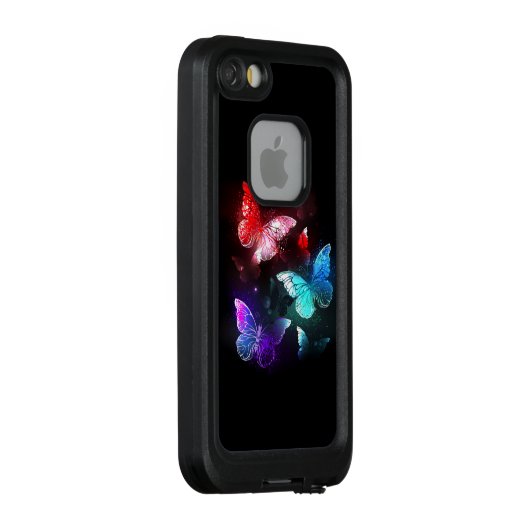 Drie gloeiende vlinders op nachtrust LifeProof iPhone hoesje (Achterkant / rechts)