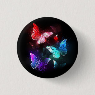 Drie gloeiende vlinders op nachtrust ronde button 3,2 cm
