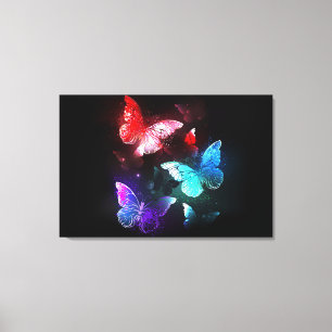 Drie gloeiende vlinders op nachtrustachtergrond canvas afdruk