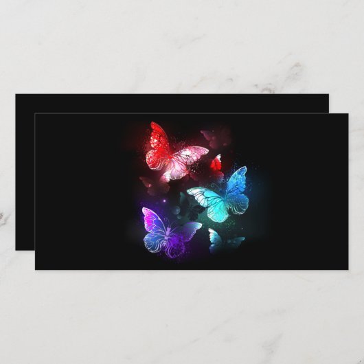 Drie gloeiende vlinders op nachtrustand bedankkaart (Voorkant / Achterkant)