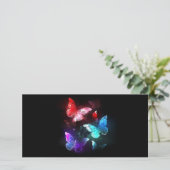 Drie gloeiende vlinders op nachtrustand bedankkaart (Staand voorkant)