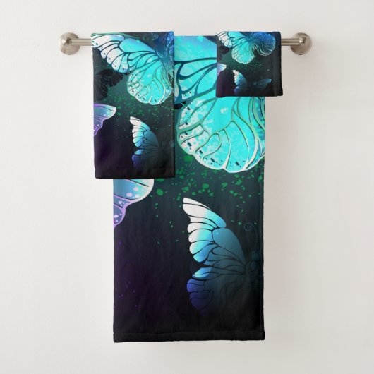 Drie gloeiende vlinders op nachtrustgrond bad handdoek (Insitu)