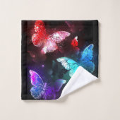 Drie gloeiende vlinders op nachtrustgrond bad handdoek (Wasdoekje)