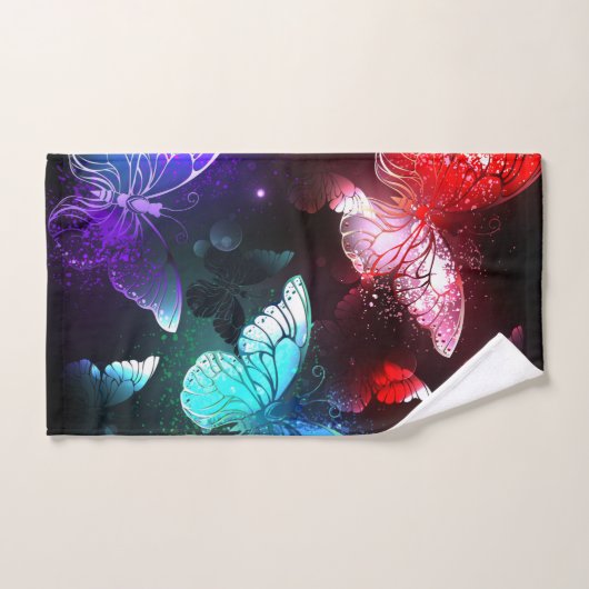 Drie gloeiende vlinders op nachtrustgrond bad handdoek (Handdoek)