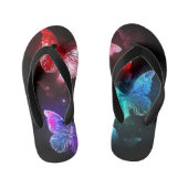 Drie gloeiende vlinders op nachtrustrondergrond kinder teenslippers (Voetbed)