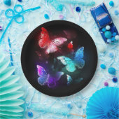 Drie gloeiende vlinders op nachtrustrondergrond papieren bordje (Feest)