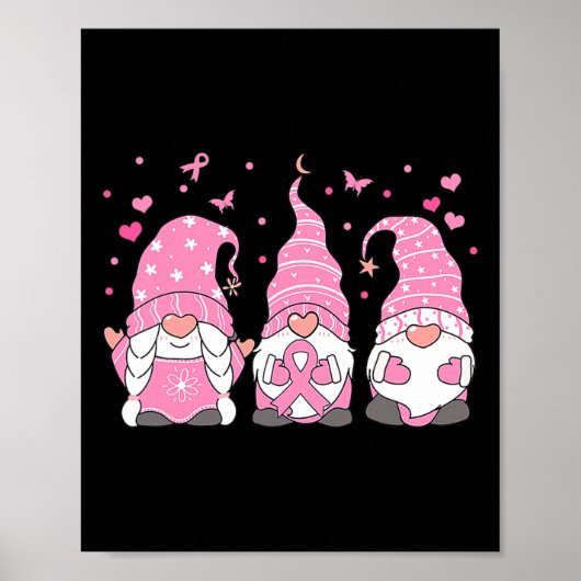 Drie Gnome Pink Ribbon Breast Cancer Awar Poster (Voorkant)