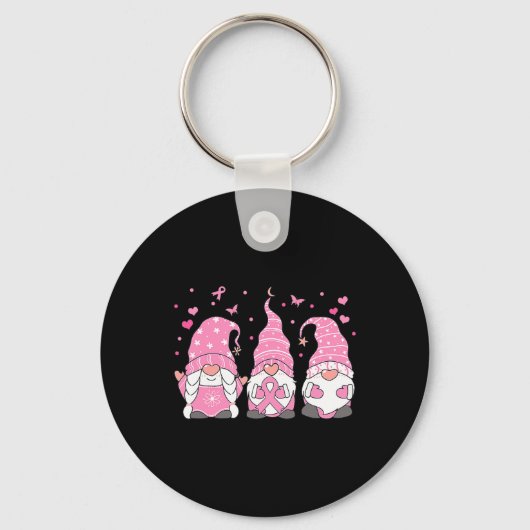Drie Gnome Pink Ribbon Breast Cancer Awar Sleutelhanger (Voorkant)
