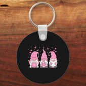 Drie Gnome Pink Ribbon Breast Cancer Awar Sleutelhanger (Voorkant)