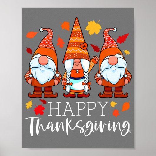 Drie Gnomen Happy Thanksgiving Gnomen Herfst Gnome Poster (Voorkant)