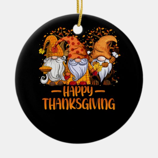 Drie Gnomen Happy Thanksgiving Herfst Pumpki Keramisch Ornament (Voorkant)