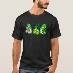Drie Gnomen Holding Pset Leopard Shamrock St Pat T-shirt