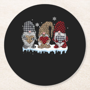 Drie gnomen in Leopard Buffalo met kerstmis Ronde Kartonnen Onderzetter