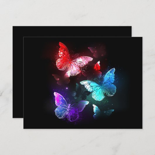 Drie golvende Butterflies op nachtachtergrond Aankondiging (Voorkant / Achterkant)