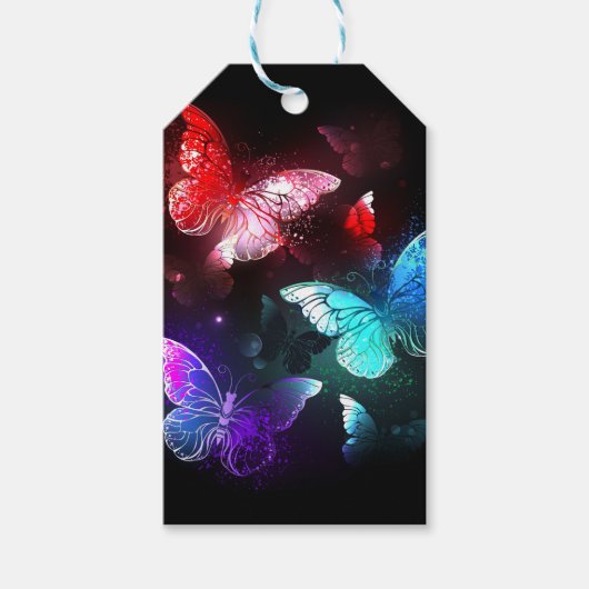 Drie golvende Butterflies op nachtachtergrond Cadeaulabel (Voorkant)
