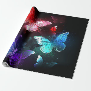 Drie golvende Butterflies op nachtachtergrond Cadeaupapier