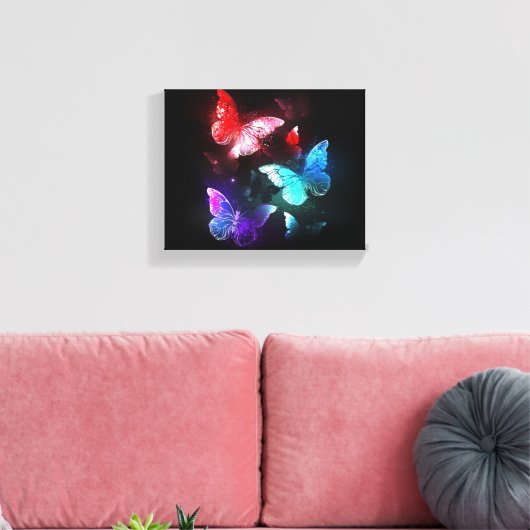 Drie golvende Butterflies op nachtachtergrond Canvas Afdruk (Insitu (Woonkamer))