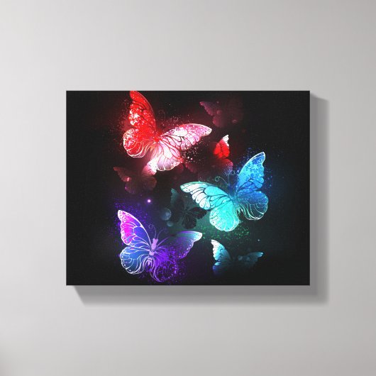 Drie golvende Butterflies op nachtachtergrond Canvas Afdruk (Voorkant)