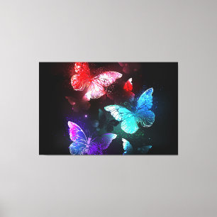 Drie golvende Butterflies op nachtachtergrond Canvas Afdruk
