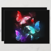 Drie golvende Butterflies op nachtachtergrond Feestdagenkaart (Voorkant / Achterkant)