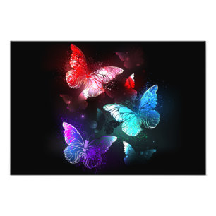 Drie golvende Butterflies op nachtachtergrond Foto Afdruk