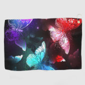 Drie golvende Butterflies op nachtachtergrond Golfhanddoek (Horizontaal)
