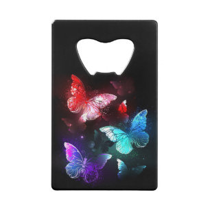 Drie golvende Butterflies op nachtachtergrond Kredietkaart Flessenopener