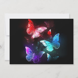 Drie golvende Butterflies op nachtachtergrond Notitiekaartje